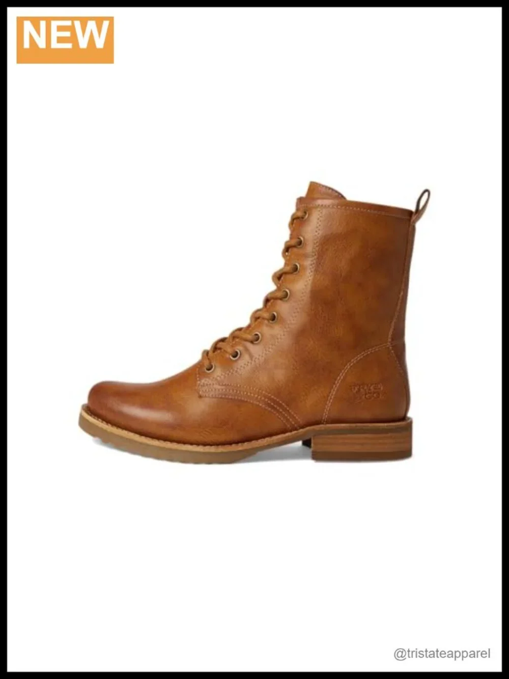 Leather Combat Boots Round Toe Block Heel Lace Up